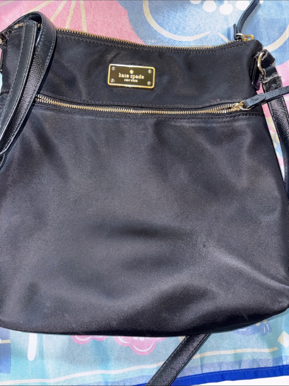 kate spade Black Nylon Crossbody with Gold Plate